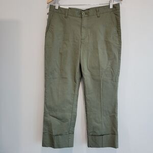 RALPH LAUREN JEANS Co Green Wide Cuff Crop Pants Stretch Cotton Casual Size 12
